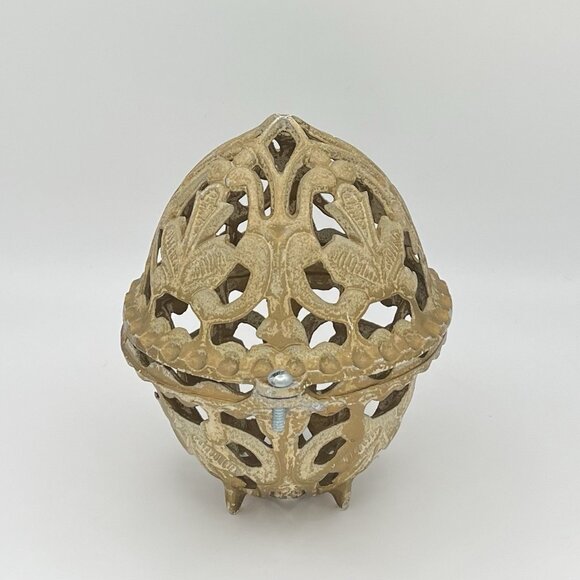 Vintage Cast Iron Potpourri Holder Mothball Cage Pierced Victorian Fleur-de-Lis - Picture 3 of 8
